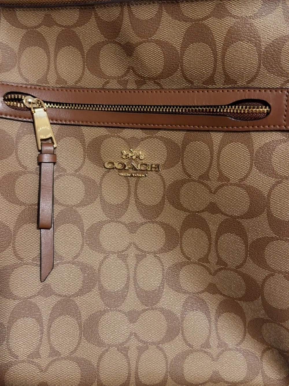 Coach Tan/Brown Signature Canvas Crossbody with Leather Trim